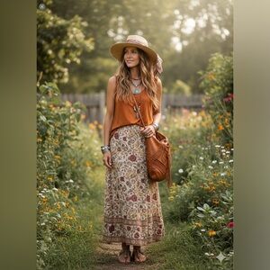Anthropologie Orange Cotton Tank Top Boho Raw Hem Small